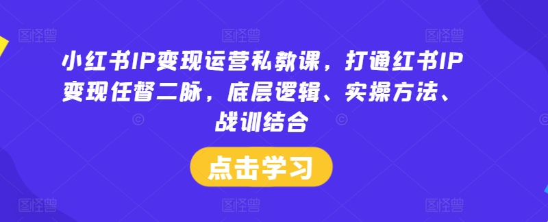 小红书IP变现运营私教课,打通红书IP变现任督二脉,底层逻辑、实操方法、战训结合