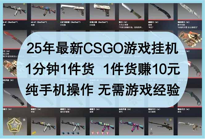 25年最新CSGO游戏挂机，1分钟1件货，1件货赚10元 纯手机操作 无需游戏经验-蜜桃网创