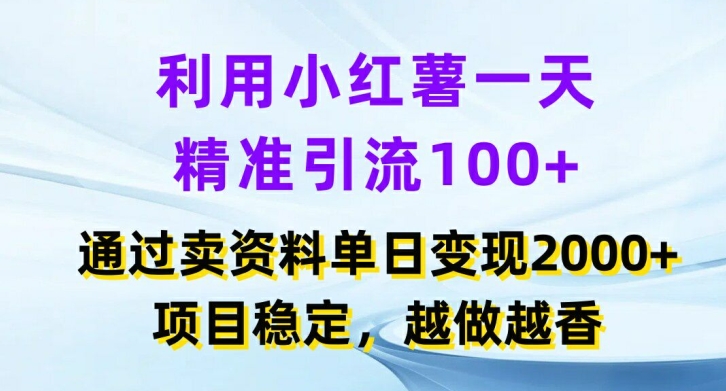 利用小红书一天精准引流100+，通过卖项目单日变现2k+，项目稳定，越做越香【揭秘】-蜜桃网创