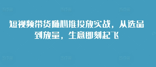 短视频带货随心推投放实战,从选品到放量,生意即刻起飞-蜜桃网创
