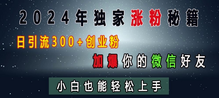 2024年独家涨粉秘籍，日引流300+创业粉，加爆你的微信好友，小白也能轻松上手-蜜桃网创