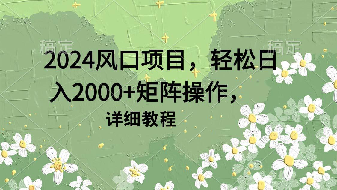(9652期)2024风口项目,轻松日入2000+矩阵操作,详细教程-蜜桃网创