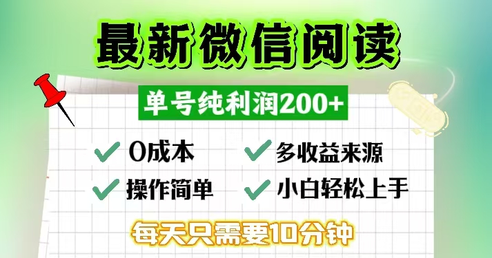 微信阅读最新玩法，每天十分钟，单号一天200+，简单0零成本，当日提现-蜜桃网创