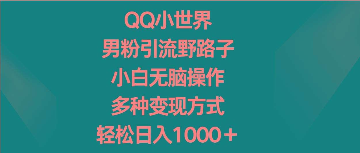 QQ小世界男粉引流野路子，小白无脑操作，多种变现方式轻松日入1000＋-蜜桃网创