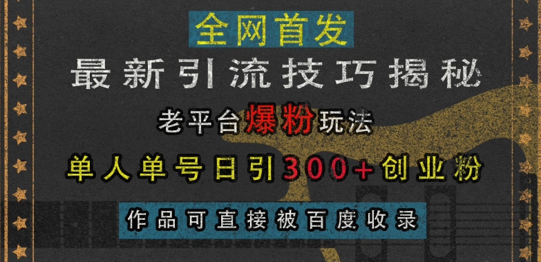 最新引流技巧揭秘，老平台爆粉玩法，单人单号日引300+创业粉，作品可直接被百度收录-蜜桃网创