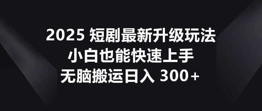 2025短剧最新升级玩法,小白也能快速上手,无脑搬运日入300+-蜜桃网创