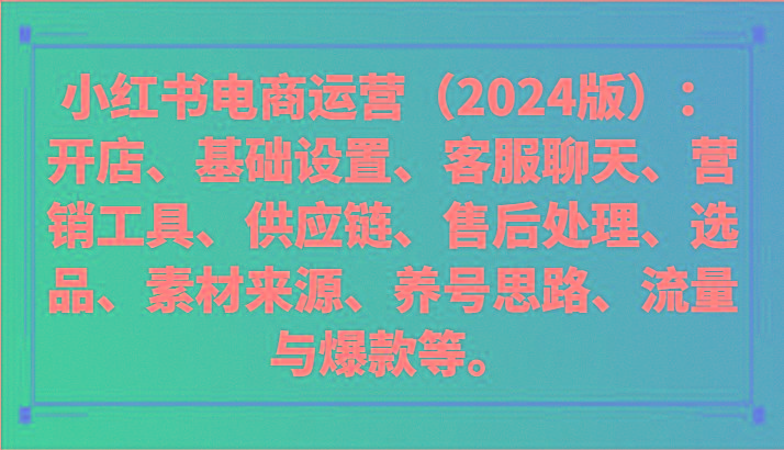 小红书电商运营(2024版)：开店、设置、供应链、选品、素材、养号、流量与爆款等-蜜桃网创