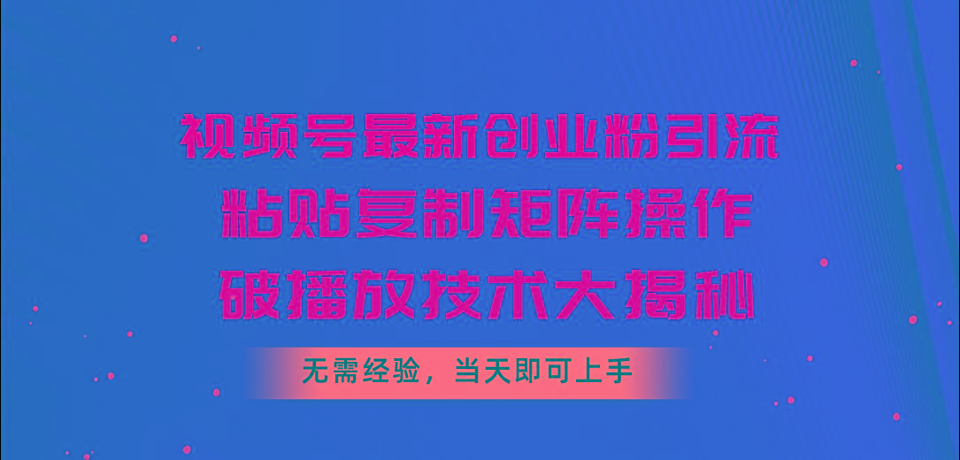 视频号最新创业粉引流，粘贴复制矩阵操作，破播放技术大揭秘，无需经验…-蜜桃网创