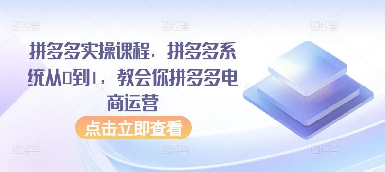 拼多多实操课程，拼多多系统从0到1，教会你拼多多电商运营-蜜桃网创