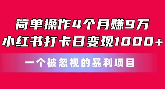 简单操作4个月赚9w,小红书打卡日变现1k,一个被忽视的暴力项目【揭秘】