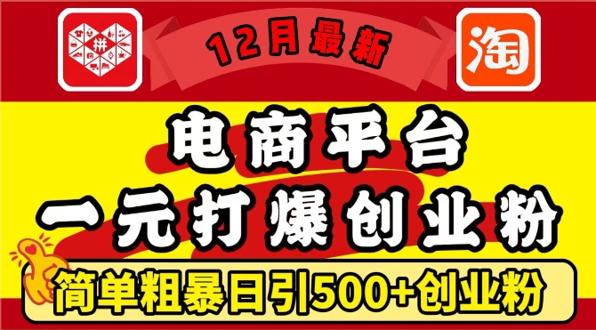 12月最新：电商平台1元打爆创业粉，简单粗暴日引500+精准创业粉，轻松月入过W【揭秘】-蜜桃网创