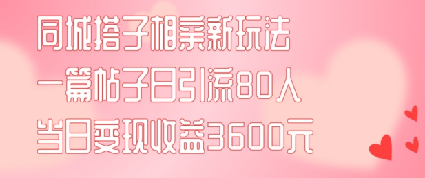 同城搭子相亲新玩法一篇帖子引流80人当日变现3600元(项目教程+实操教程)【揭秘】-蜜桃网创