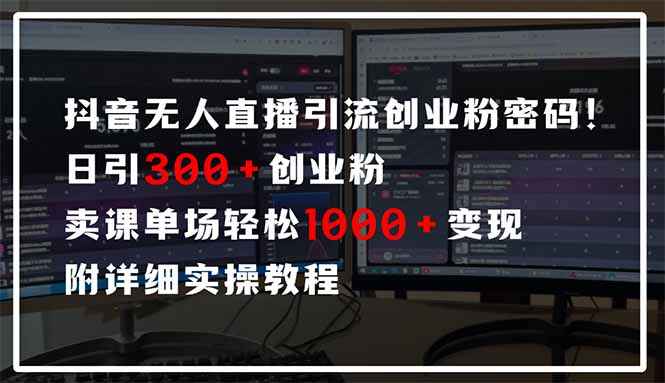 抖音无人直播引流密码！日引300+创业粉 单场轻松1000+变现 附详细实操教程-蜜桃网创