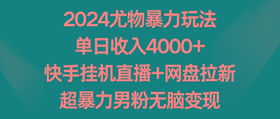 2024尤物暴力玩法 单日收入4000+快手挂机直播+网盘拉新 超暴力男粉无脑变现-蜜桃网创