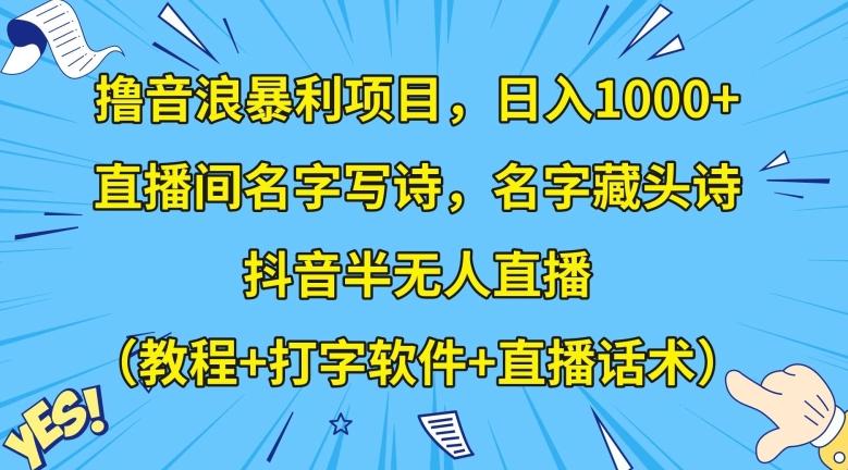 撸音浪暴利项目,日入1000+,直播间名字写诗,名字藏头诗,抖音半无人直播(教程+打字软件+直播话术)【揭秘】-蜜桃网创