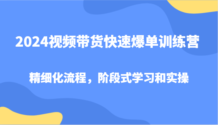 2024视频带货快速爆单训练营,精细化流程,阶段式学习和实操-蜜桃网创