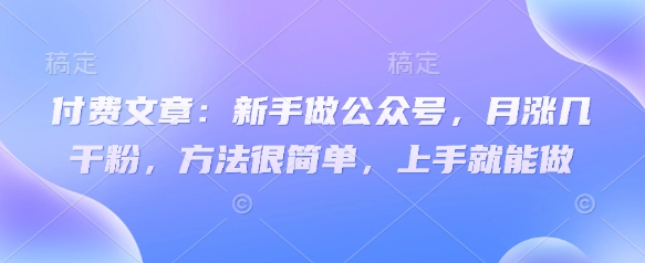 付费文章：新手做公众号，月涨几干粉，方法很简单，上手就能做-蜜桃网创