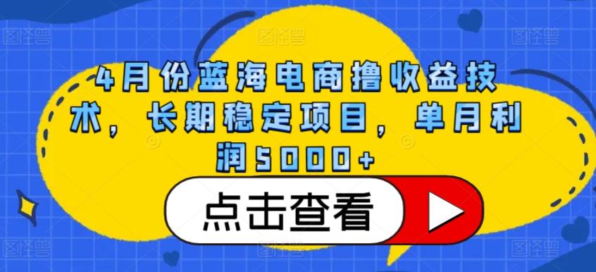 4月份蓝海电商撸收益技术，长期稳定项目，单月利润5000+【揭秘】-蜜桃网创