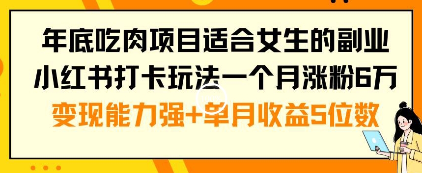 年底吃肉项目适合女生的副业小红书打卡玩法一个月涨粉6万+变现能力强+单月收益5位数【揭秘】-蜜桃网创