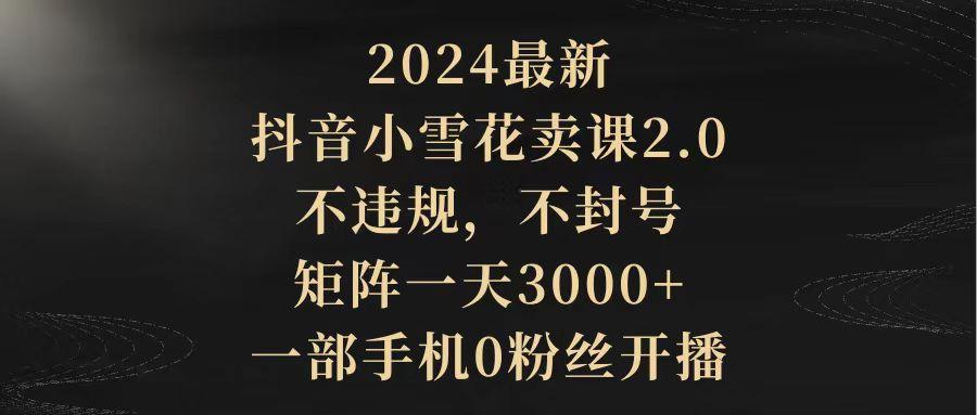(9639期)2024最新抖音小雪花卖课2.0 不违规 不封号 矩阵一天3000+一部手机0粉丝开播-蜜桃网创