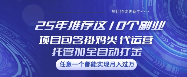 25年推荐这10个副业项目包含褂鸡类、代运营托管类、全自动打金类【揭秘】-蜜桃网创