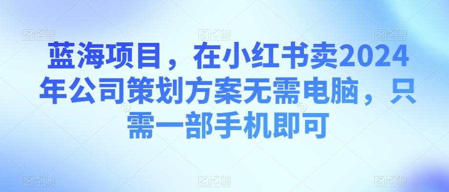 蓝海项目，在小红书卖2024年公司策划方案无需电脑，只需一部手机即可-蜜桃网创