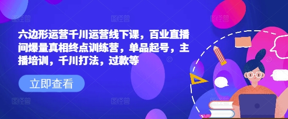 六边形运营千川运营线下课，百业直播间爆量真相终点训练营，单品起号，主播培训，千川打法，过款等-蜜桃网创