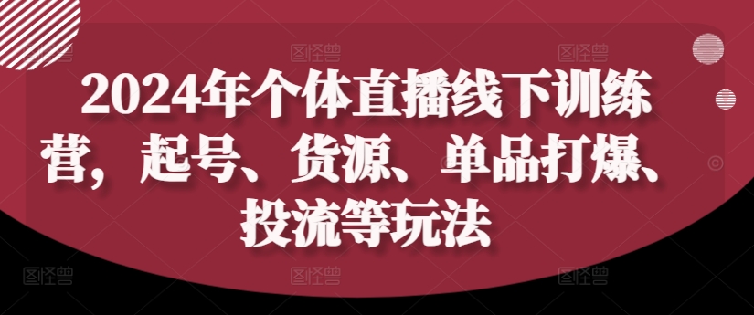 2024年个体直播训练营，起号、货源、单品打爆、投流等玩法-蜜桃网创