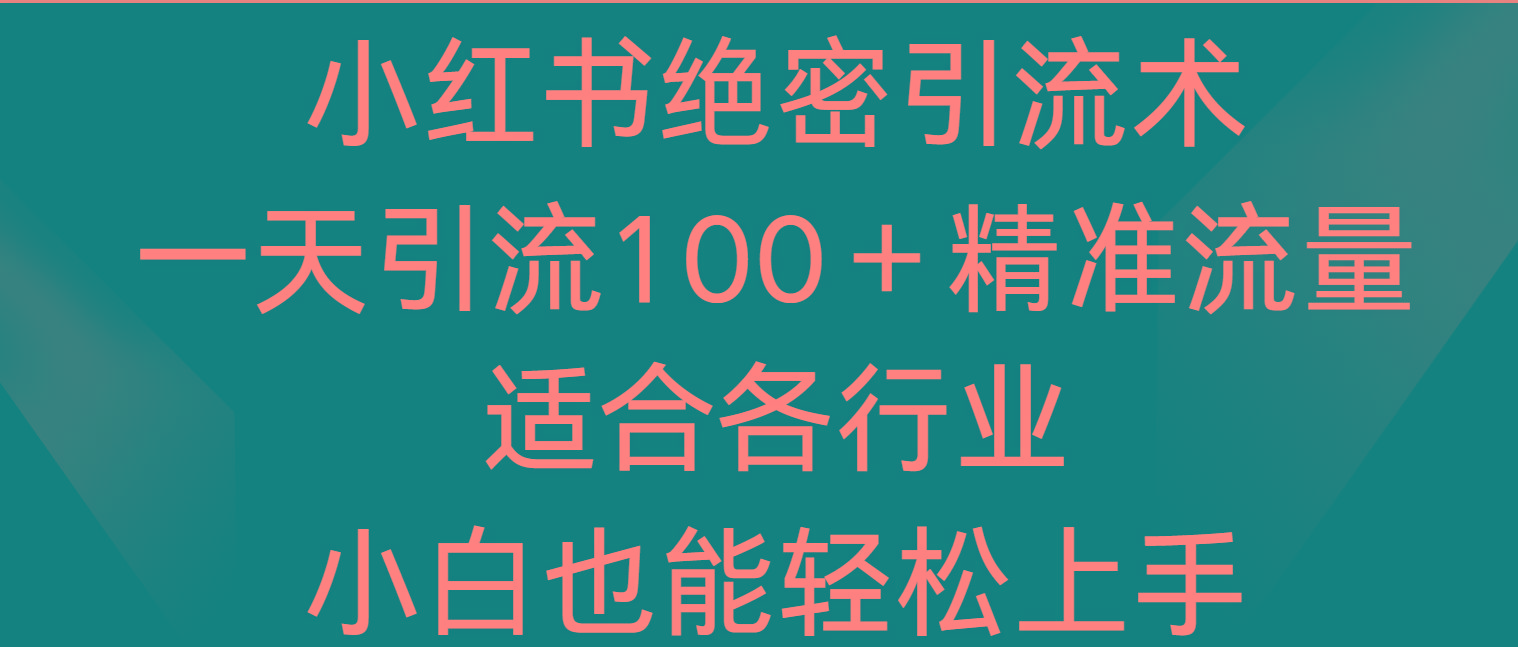 小红书绝密引流术，一天引流100＋精准流量，适合各个行业，小白也能轻松上手-蜜桃网创