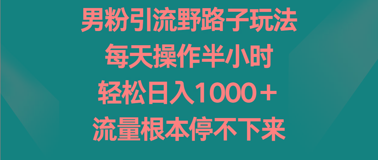 男粉引流野路子玩法,每天操作半小时轻松日入1000+,流量根本停不下来-蜜桃网创