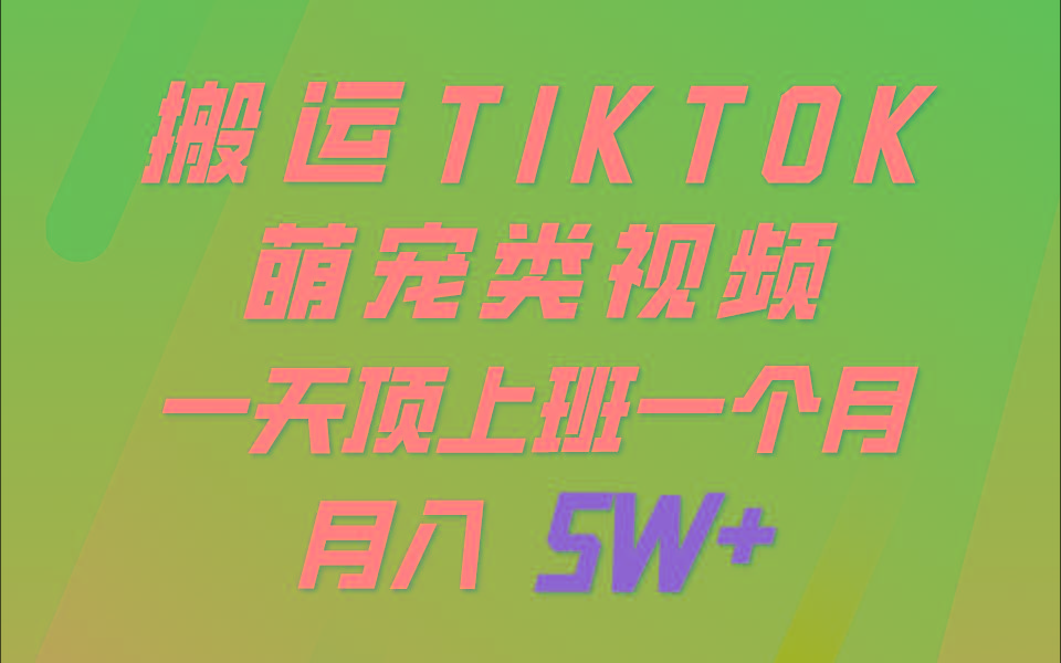 一键搬运TIKTOK萌宠类视频，一部手机即可操作，所有平台均可发布 轻松月入5W+-蜜桃网创