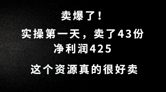 这个资源，需求很大，实操第一天卖了43份，净利润425【揭秘】-蜜桃网创