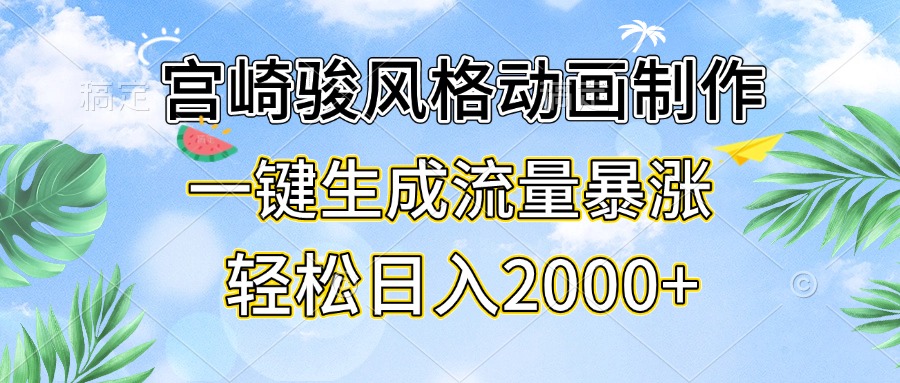 宫崎骏风格动画制作，一键生成流量暴涨，轻松日入2000+-蜜桃网创
