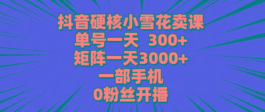 (9551期)抖音硬核小雪花卖课，单号一天300+，矩阵一天3000+，一部手机0粉丝开播-蜜桃网创