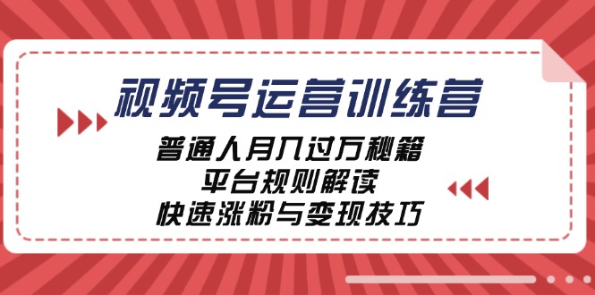 视频号运营训练营：普通人月入过万秘籍，平台规则解读，快速涨粉与变现-蜜桃网创