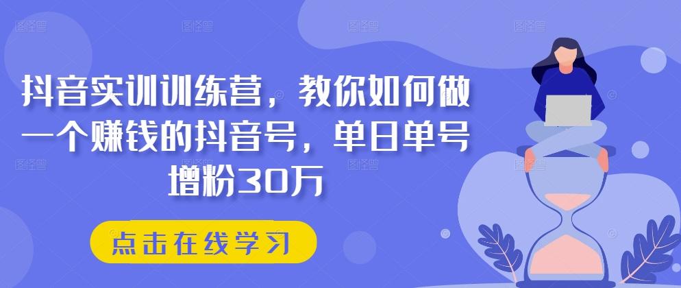 抖音实训训练营，教你如何做一个赚钱的抖音号，单日单号增粉30万-蜜桃网创
