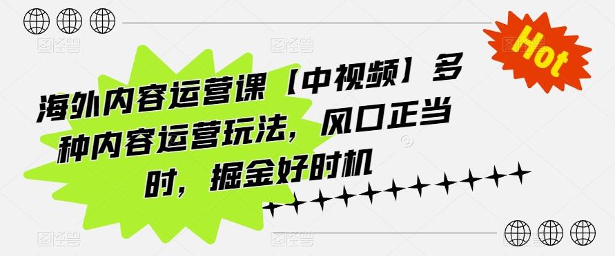 海外内容运营课【中视频】多种内容运营玩法，风口正当时，掘金好时机-蜜桃网创
