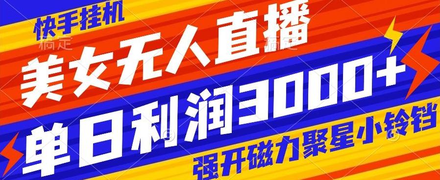 快手挂机，美女无人直播，强开磁力聚星小铃铛，日入3000+-蜜桃网创