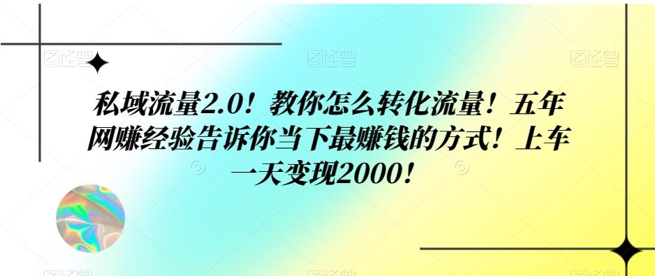 私域流量2.0！教你怎么转化流量！五年网赚经验告诉你当下最赚钱的方式！上车一天变现2000！-蜜桃网创