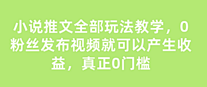 小说推文全部玩法教学，0粉丝发布视频就可以产生收益，真正0门槛-蜜桃网创