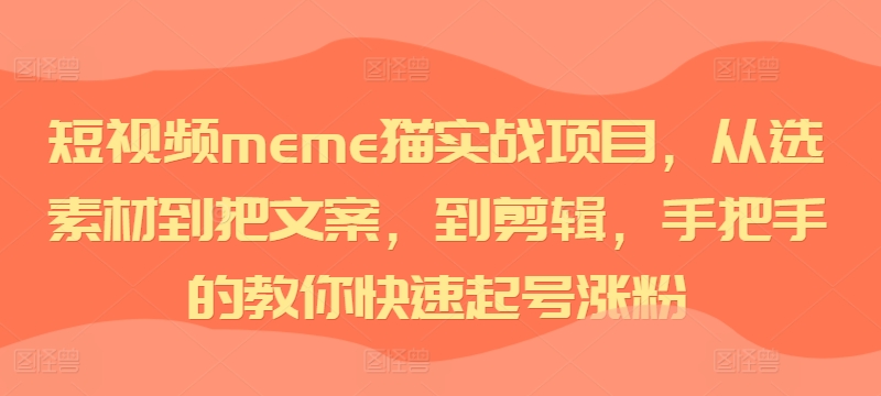 短视频meme猫实战项目，从选素材到把文案，到剪辑，手把手的教你快速起号涨粉-蜜桃网创