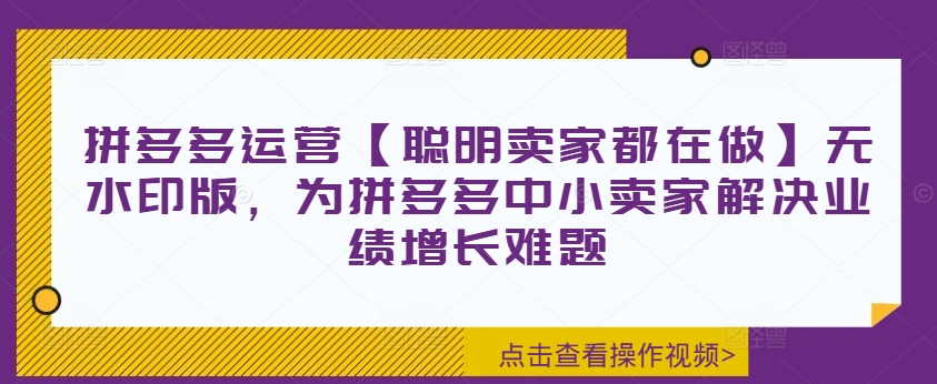 拼多多运营【聪明卖家都在做】无水印版，为拼多多中小卖家解决业绩增长难题-蜜桃网创