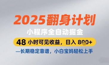 2025小程序全自动掘金，48 小时可见收益，日入8张，长期稳定靠谱，小白宝妈轻松上手【揭秘】-蜜桃网创