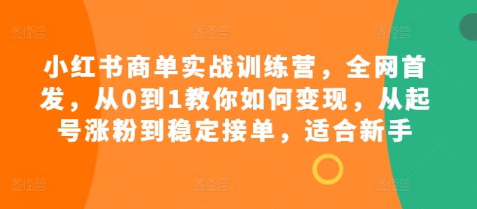 小红书商单实战训练营,全网首发,从0到1教你如何变现,从起号涨粉到稳定接单,适合新手-蜜桃网创