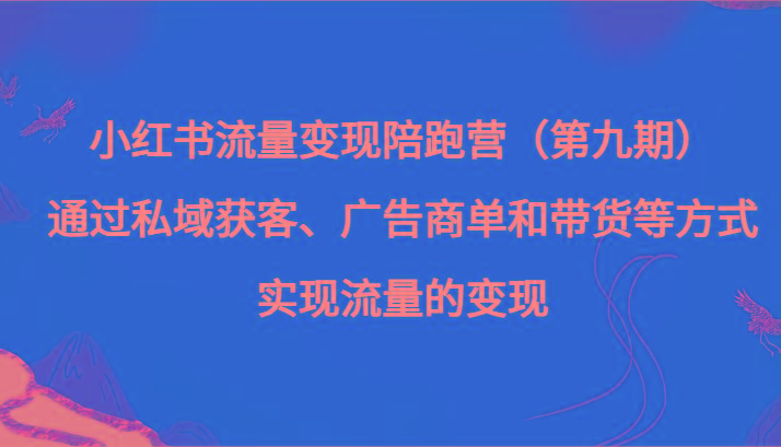 小红书流量变现陪跑营（第九期）通过私域获客、广告商单和带货等方式实现流量变现-蜜桃网创