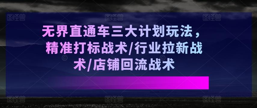 无界直通车三大计划玩法，精准打标战术/行业拉新战术/店铺回流战术-蜜桃网创