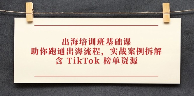 出海培训班基础课，助你跑通出海流程，实战案例拆解，含 TikTok 榜单资源-蜜桃网创
