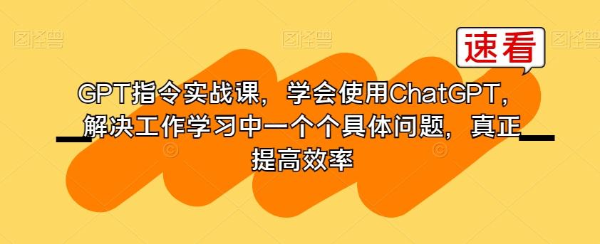 GPT指令实战课，学会使用ChatGPT，解决工作学习中一个个具体问题，真正提高效率-蜜桃网创
